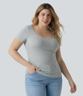 Halara Cotton Jersey Square Neck Short Sleeve Ultra-slim Heathered Casual Plus Size T-Shirt