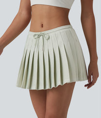 Low Rise Drawstring 2-in-1 Stripes Pleated Mini Pickleball Skirt with Pockets