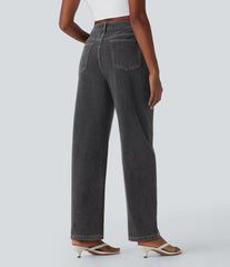 Halara Flex™ Mid Rise Washed Casual Baggy Jeans with Pockets
