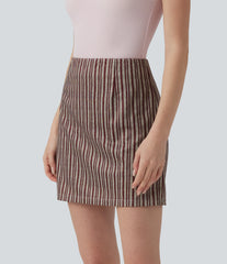 High Waisted 2-in-1 Stripes Work Bodycon Mini Skirt