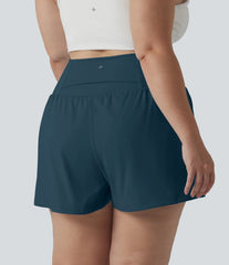 Super High Waisted Pocket & Pocket 2-in-1 Yoga Plus Size Shorts 4''-Longer Length