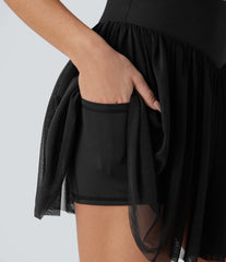 High Waisted Tummy Control 2-in-1 Pocket Mesh Mini Pickleball Skirt