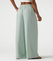 High Waisted Tie Side Baggy Linen-Blend Pants with Pockets