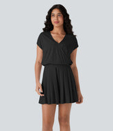 V Neck Short Sleeve Pocket Waffle Casual Romper-Easy Peezy Edition