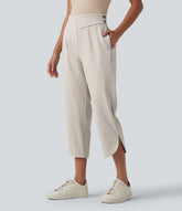 Halara Flex™ High Waisted Curved Hem Herringbone Work Cropped Tapered Pants with Pockets