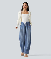 Halara Flex™ Mid Rise Drawstring Barrel Leg Casual Jeans with Pockets