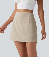 High Waisted 2-in-1 A Line Mini Casual Linen-Feel Skirt