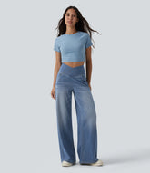 Halara Flex™ Crossover High Waisted Tummy Control Wide Leg Casual Jeans with Pockets