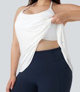 Plus Size SoftlyZero™ Airy Halter Draped InstantCool Yoga Sports Top-UPF50+