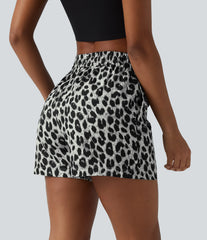 High Waisted Drawstring Leopard Print Casual Shorts with Pockets