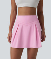 SoftlyZero™ Airy Mid Rise Tummy Control 2-in-1 Ruched Mini Workout Skirt with Pockets-UPF50+