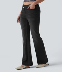 Halara Flex™ Asymmetric High Waisted Flare Casual Jeans with Pockets