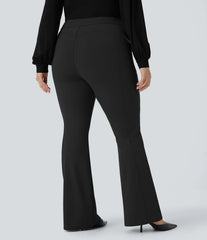 High Waisted Side Flap Pocket Flare Plus Size Casual Cargo Pants