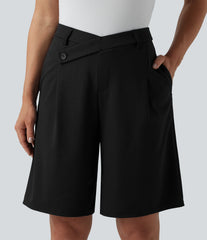 Asymmetric Mid Rise Waffle Work Bermuda Shorts 10'' with Pockets