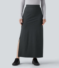 High Waisted A-Line Stripe Maxi Casual Skirt