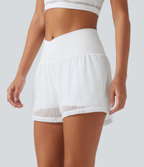 SoftlyZero™ QuickDry Crossover High Waisted 2-in-1 Eyelet Yoga Shorts 3'' with Pockets