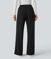 High Waisted Straight Leg Work Pants with Pockets