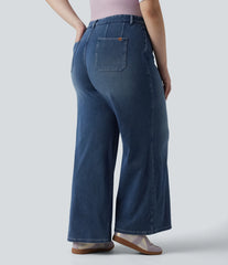 Halara Flex™ Plus Size High Waisted Tummy Control Wide Leg Casual Jeans with Pockets