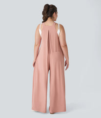 Pockets Waffle Casual Plus Size Overalls