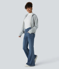 Halara Flex™ High Waisted Crossover Pocket Washed Casual Flare Jeans