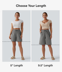 High Waisted Drawstring Casual Bermuda Shorts 9.5'' with Pockets