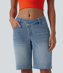 Halara Flex™ Asymmetric Low Rise Denim Casual Shorts with Pockets