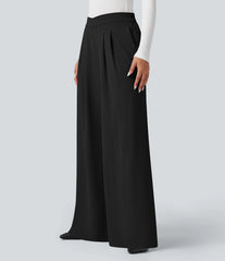 Crossover High Waisted Work Baggy Pants with Pockets