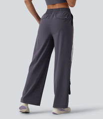 High Waisted Drawstring Colorblock Stripes Quick Dry Workout Cargo Pants with Pockets