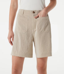 High Waisted Casual Linen-Feel Bermuda Shorts 7'' with Pockets