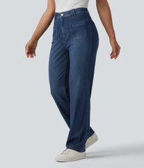 Halara Flex™ High Waisted Draped Lyocell Casual Bootcut Jeans with Pockets