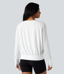 Scoop Neck Long Sleeve Thumb Holes Quick Dry Yoga Sports Top