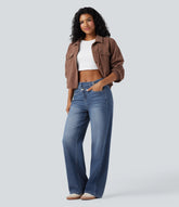 Halara Flex™ Asymmetric High Waisted Washed Casual Baggy Jeans with Pockets