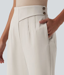 Halara Flex™ High Waisted Curved Hem Herringbone Work Cropped Tapered Pants with Pockets