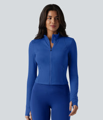 SoftlyZero™ Plush Stand Collar Long Sleeve Thumb Holes Twisted Back Breathable Mesh Yoga Jacket with Pockets