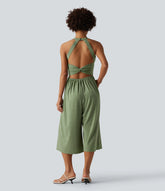 Wide Leg Capri Casual Jumpsuit with Pockets-Easy Peezy Edition