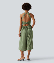 Wide Leg Capri Casual Jumpsuit with Pockets-Easy Peezy Edition
