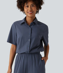 Short Sleeve Work Jumpsuit with Pockets-Easy Pezzy Edition