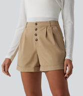 Mid Rise Rolled Hem Casual Chino Cotton Baggy Shorts with Pockets