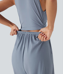 SoftlyZero™ Airy V Neck Sleeveless Ruched Pocket InstantCool Casual Jumpsuit-Easy Peezy