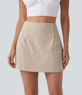 High Waisted 2-in-1 A Line Mini Casual Linen-Feel Skirt