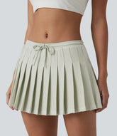 Low Rise Drawstring 2-in-1 Stripes Pleated Mini Pickleball Skirt with Pockets