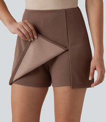 Wrinkle Recovery High Waisted Split A-line Work Skort with Pockets