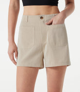 High Waisted Casual Linen-Feel Shorts 3'' with Pockets