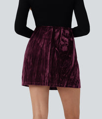 High Waisted Tummy Control 2-in-1 A Line Velvet Mini Casual Skirt
