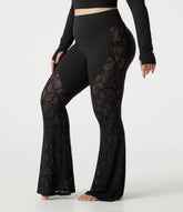 Halara UltraSculpt™ Plus Size High Waisted Tummy Control Contrast Lace Yoga Flare Leggings with Pocket