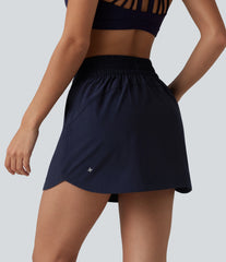 High Waisted Curved Hem 2-in-1 Mini Hiking Skirt with Pockets