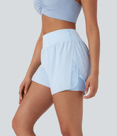Mid Rise Contrast Mesh 2-in-1 Yoga Shorts with Pockets