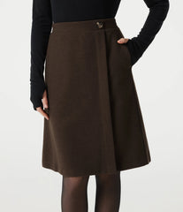 High Waisted Midi Fleece Work Skirt with Pockets