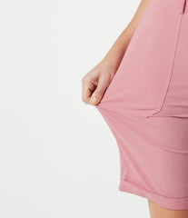 High-waisted Rolled Hem Casual Stretch Linen Bermuda Shorts with Pockets