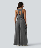 Sleeveless Cut Out Wide Leg Casual Jumpsuit with Pockets-Easy Peezy Edition